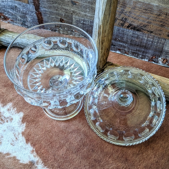 Antique Heavy Glass Compote Dish With Lid Kings Crown Nob - Picture 5 of 15